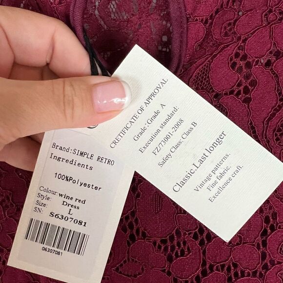 NWT Simple Retro Womens Wine Lace Dress Size L 14 - Picture 3 of 3